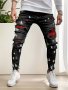 Slim Fit Patchwork Jeans Men's Casual Street Style Distressed Medium Stretch Denim Pants