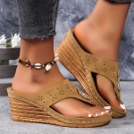 Ladies' Thick Heel Wedge Sandals: One-piece Design Toe Separation And High Heel