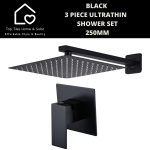 Black 3 Piece Ultrathin Shower Set - 250MM Square