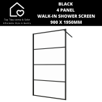 Black 4 Panel Walk-in Shower Screen - 900 X 1950MM