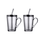 450ML Glass Travel Mug With Lid & Straw - 2 Pack