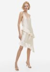 Flounced Satin Slip Dress - Cream