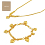 Gold Jewellery Chunky Link Heart Charm Bracelet Stylish Bead Necklace Set