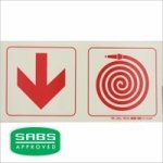 Parrot Photoluminescent 190MM Safety Sign - F14 - Arrow Down + Fire Hose Reel