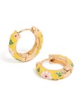 Goldair Gold Yellow Enamel Pink Flower Print Thick Huggie Earrings