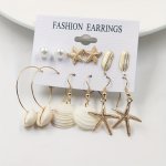 12PCS Trendy Shell Beach Conch Sea Star Drop Earrings For Men Ocean Beach Vacation Ear Jewelry
