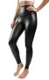 90 Degree By Reflex High Waist High Shine Faux Leather Fleece Lined Super High Waist Elastic Free Ankle Leggings - Black - Small