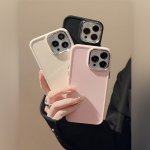 3 Pieces Of Pink Beige And Black Solid Color Large Hole Frosted Anti-fall Protective Mobile Phone Case Suitable For Apple 15 14
