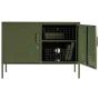 Steel Swing Door Tv Stand Lowdown Storage Cabinet With Lock - Olive Green
