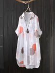 Allover Print Button Front Blouse Casual Long Sleeve Thigh Length Blouse For Spring & Fall Women's Clothing
