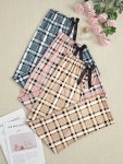 3PCS Plaid Print Sleep Bottoms Casual & Cozy Home Sleep Pants Women's Sleepwear & Loungewear