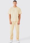 Limited Embossed Stacked T-Shirt Tracksuit - Sand