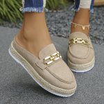 Women's Metallic Chain Decor Mule Sneakers Casual Slip On Platform Shoes Comfortable Espadrille Loafers