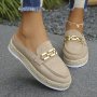 Women's Metallic Chain Decor Mule Sneakers Casual Slip On Platform Shoes Comfortable Espadrille Loafers