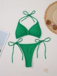 Women's 2 Piece Set Bikini Halter Bra V String Bottoms Women's Swimwear & Clothing