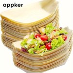 Appker Disposable Wood Boat Plates 50/100PCS Eco-friendly Bamboo Serving Trays Biodegradable Boat-shaped Appetizer Platters For 