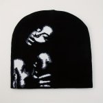 Women's Knitted Jacquard Beanie Casual Stylish Black White Skull Cap Daily Wear Headwear