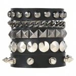 3PIECE Men' Punk Multi-layer Retro Bracelet Rivet Chain Leather Accessories