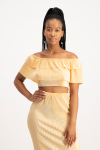 Laura Plisse Off-shoulder Top - Latte - S