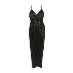 Black Draped Satin Dress