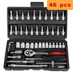 46PCS Car Repair Tool Kit - Multi-purpose Automotive Maintenance Set With Ratchet Torque Wrench & Screwdrivers - Portable For Au