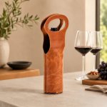 Tan Leather Single Wine Bottle Carrier With Handle