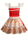Girls Cartoon Princess Dress Mesh Flutter Sleeve Tribal Elements Pattern Dress Up Clothing For Party