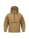 Men's Hooded Deep Zippered Henley Neck Long Sleeve Windbreaker Jacket With Side Pockets Chic And Trendy Jacket For Spring And Au