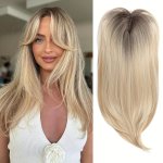 Chic Ombre Dark Blonde Layered Hair Topper With Bangs For Women - 54.86CM Long Slightly Curly Synthetic Fiber Piece For Thinning