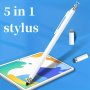 5-IN-1 Multi-function Stylus Pen With Pen Clip Precision Disc & Fiber Tip 4 Replaceable Nibs Compatible With Apple Ipad Air 2 Universal For Samsung/microsoft/android