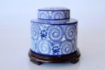 Blue Circle Ginger Jar On Wood Stand – 20X20X17CM