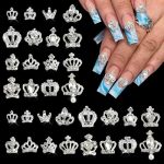 Danneasy 32PCS 3D Silver Crown Nail Charms Crown Nail Rhinestone Crystal Nail Gems Alloy Nail Jewels Nail Studs Nail Art Decorat