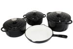Delicate 7 Piece Cast Iron Dutch Oven Cookware Pot & Stout Pan Set - Black