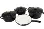 Delicate 7 Piece Cast Iron Dutch Oven Cookware Pot & Stout Pan Set Charcoal