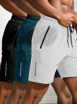 3PCS Men's Athletic Shorts Set Quick-dry Breathable Drawstring Active Short With Zippered Pockets Casual Style For Swimming Summ