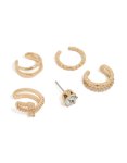Goldair Gold Cubic Zirconia Stud & Textured Ear Cuffs 5-PACK