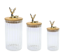 Corrugated Glass Jar With Wooden Lid Deer Sealed - Pack Of 3