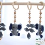 Baby Gym Themed Dangles Elephant Blue Ears With Grey Leaf