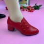 Women's Solid Color Chunky Heels Casual Point Toe Faux Leather Shoes Comfortable Slip On Pumps