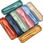 3 In 1 Camping Utensil Set Reusable Utensils Set With Case Travel Utensils Portable Utensils Set Plastic Case For Travel Picnic