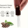 Premium Stainless Steel Coffee Tamper With Wooden Handle - 6-NEEDLE Espresso Distribution Tool For Perfect Brewing Portable MINI Powder Dispenser & Clump Breaker Coffee