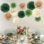 12PCS Sage Green & Ivory Paper Pompom Set - Perfect For Weddings Birthdays Bridal Showers & Thanksgiving Decorations