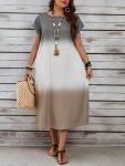 Plus Size Color Block Pocket Dress Casual Short Sleeve Crew Neck Dress For Spring & Summer Women's Plus Size Clothing