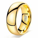Trumium 8MM 24K Gold Plated Tungsten Ring For Men Women High Polished Plain Wedding Band Dome Comfort Fit Size 9.5