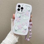 Purple Flower With Lanyard Wave Edge Phone Case For IPHONE14 14PLUS 14PRO 14PROMAX IPHONE13 13PRO 13PROMAX IPHONE12 12PRO 12PROM