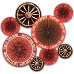 Rainbow Moments Western Paper Fan Decor Kit 8 Pack Hanging Fans 7" 9" 12" & 16" Rustic Brown Cowboy Rodeo Party Decorations For