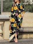 Tribal Print Lapel Neck Dress Vacation Slant Pockets Long Sleeve Button Front Dress For Spring & Fall Women's Clothing