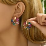Elegant Style Dangle Earrings Vibrant Color Round Acetate Drop Earrings Vintage Style Hollow Circle Drop Earrings