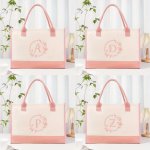 Letter In A Circle Print Canvas Large Capacity Tote Bag Shoulder Bag Birthday Gift Valentine's Day Gift Easter Holiday Gift For