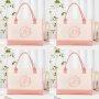 Letter In A Circle Print Canvas Large Capacity Tote Bag Shoulder Bag Birthday Gift Valentine's Day Gift Easter Holiday Gift For Party Daily Commute Pink